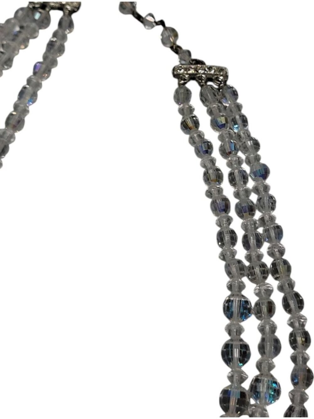Multistrand Aurora Borealis Choker Necklace Glass Graduated 16" Beaded Chain - Picture 10 of 13